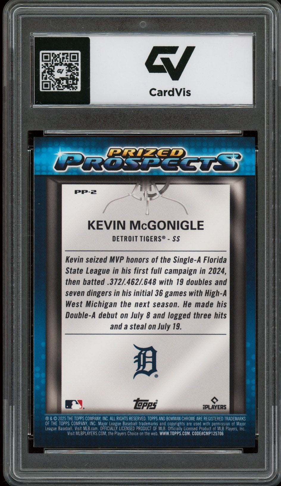2025 Bowman Draft #PP-2 Kevin McGonigle Prized Prospects Graded 10 Gem Mint - Back