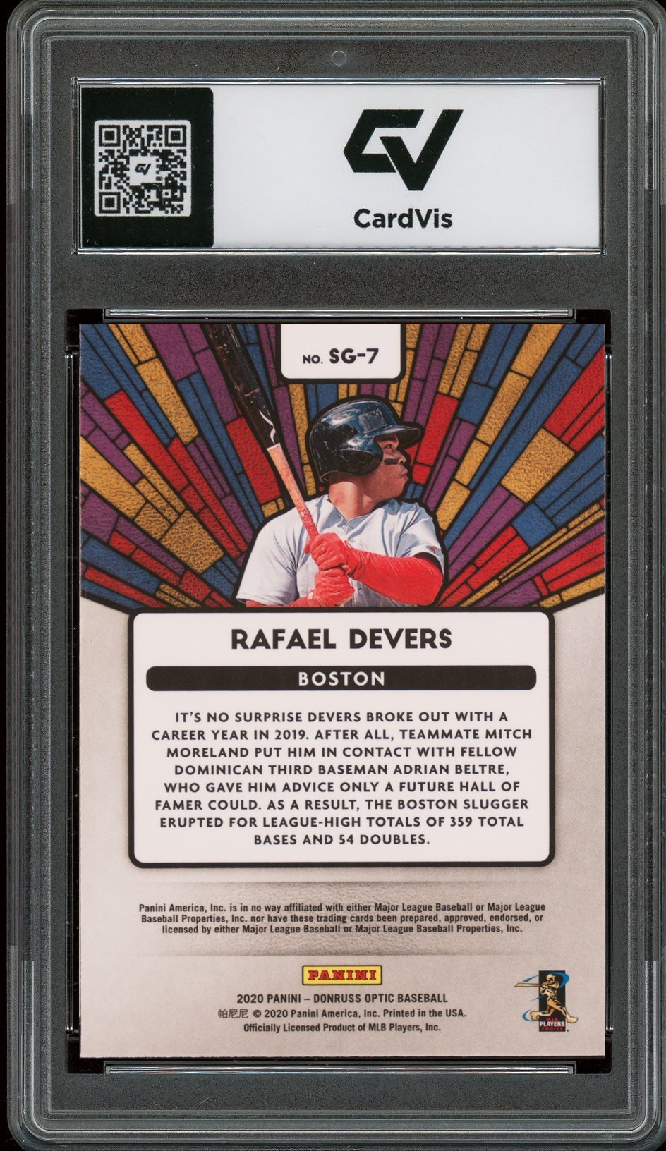 2020 Panini Donruss Optic #SG-7 Rafael Devers Stained Glass Graded 10 Gem Mint - Back