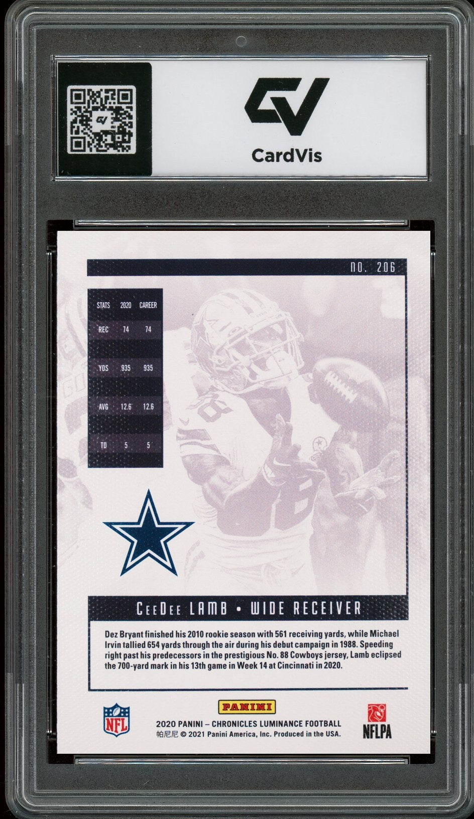 2020 Panini Chronicles #206 CeeDee Lamb Luminance Graded 10 Gem Mint - Back