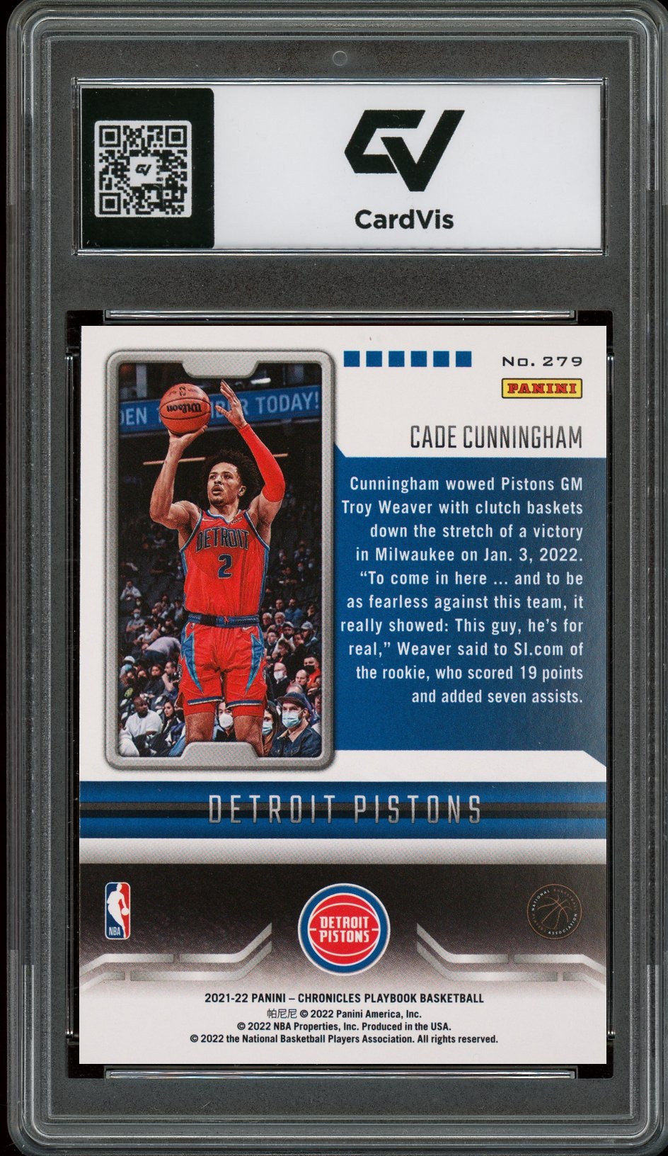 2021 Panini Chronicles #279 Cade Cunningham Playbook Graded 10 Gem Mint - Back