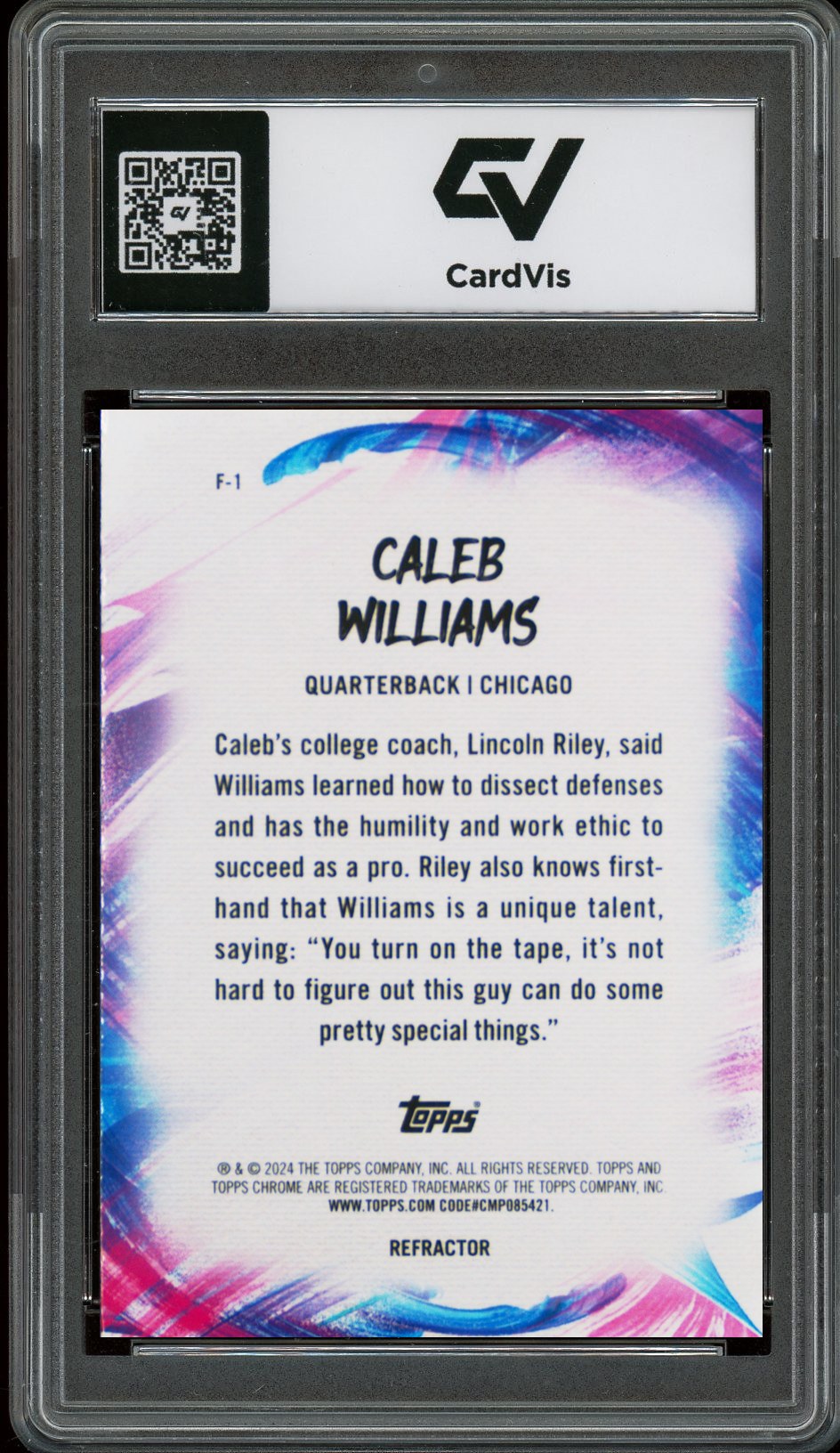 2024 Topps Chrome #f1 Caleb Williams Finesse Rookie Card RC Graded 10 Gem Mint - Back