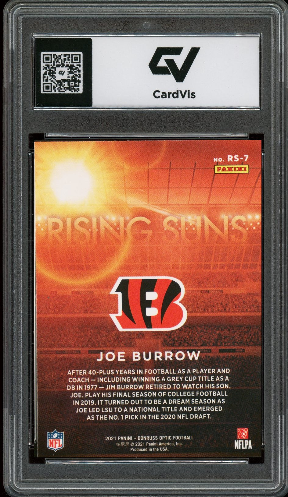 2021 Panini Donruss Optic #RS-7 Joe Burrow Rising Suns Graded 10 Gem Mint - Back