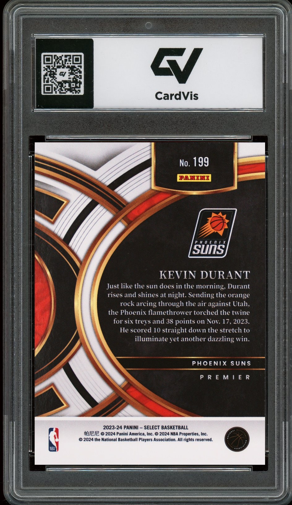 2023 Panini Select #199 Kevin Durant Graded 10 Gem Mint - Back
