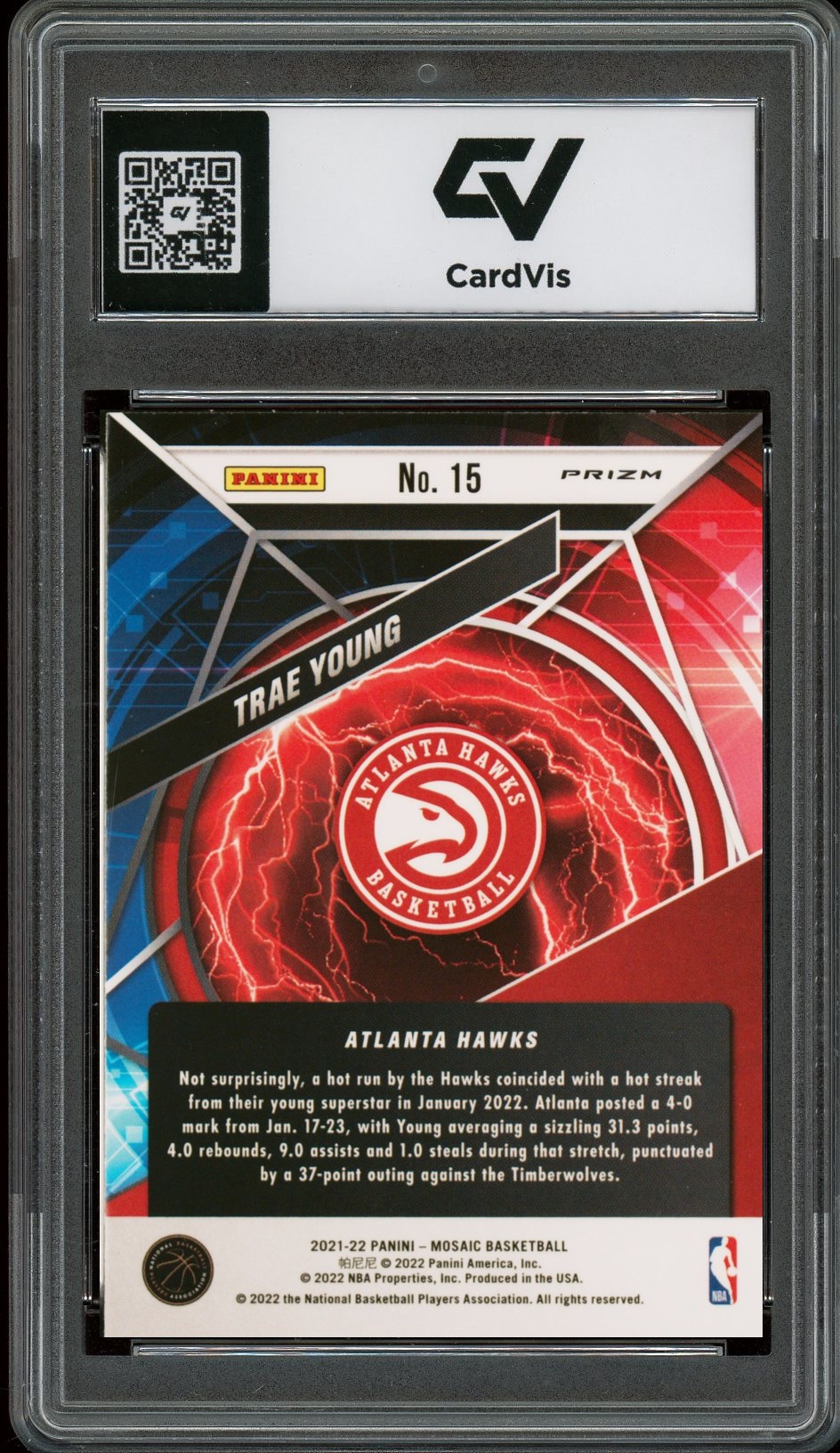 2021 Panini Mosaic #15 Trae Young Overdrive Graded 10 Gem Mint - Back