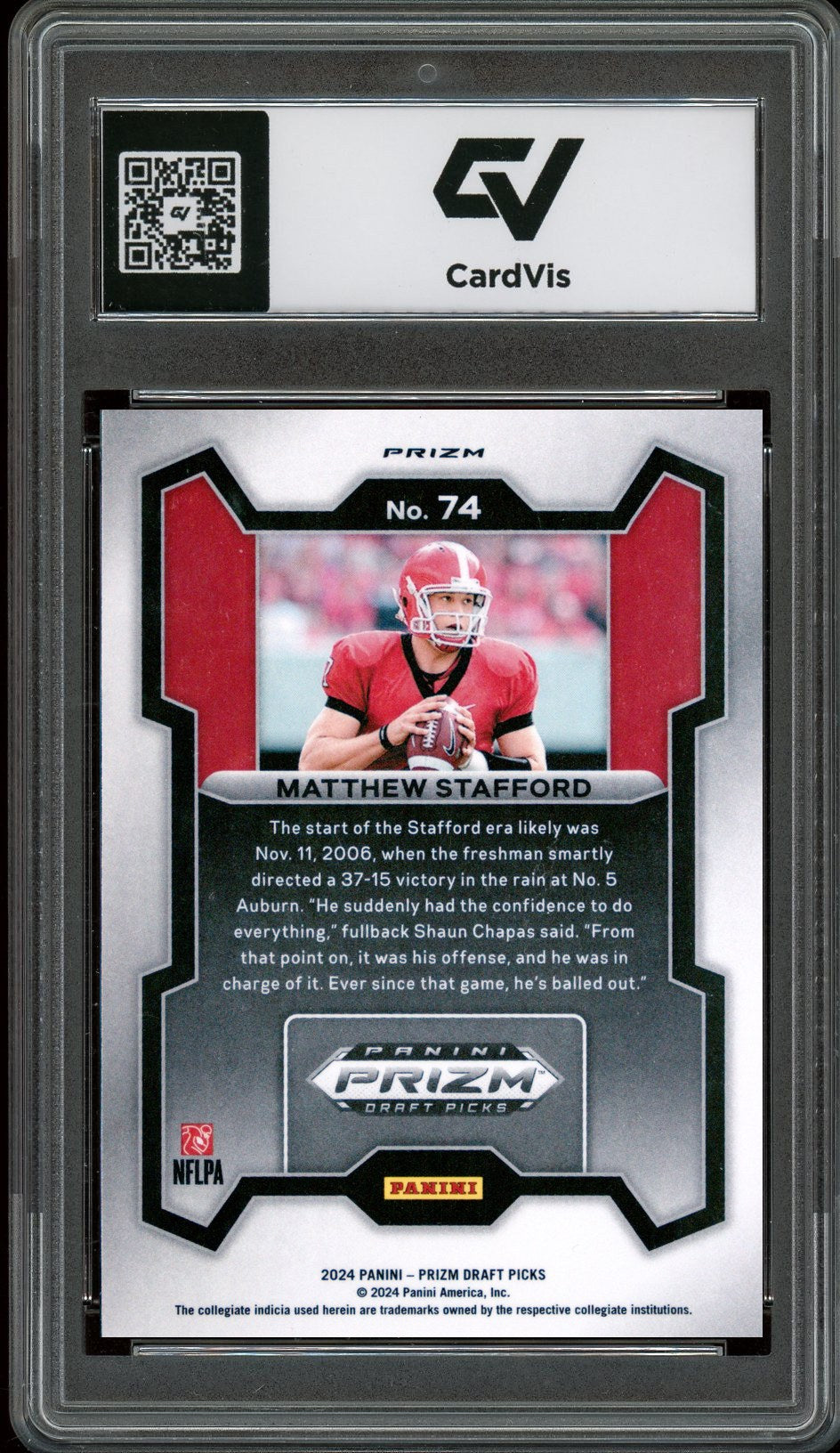 2024 Panini Prizm Draft Picks #74 Matthew Stafford Red Ice Graded 10 Gem Mint - Back