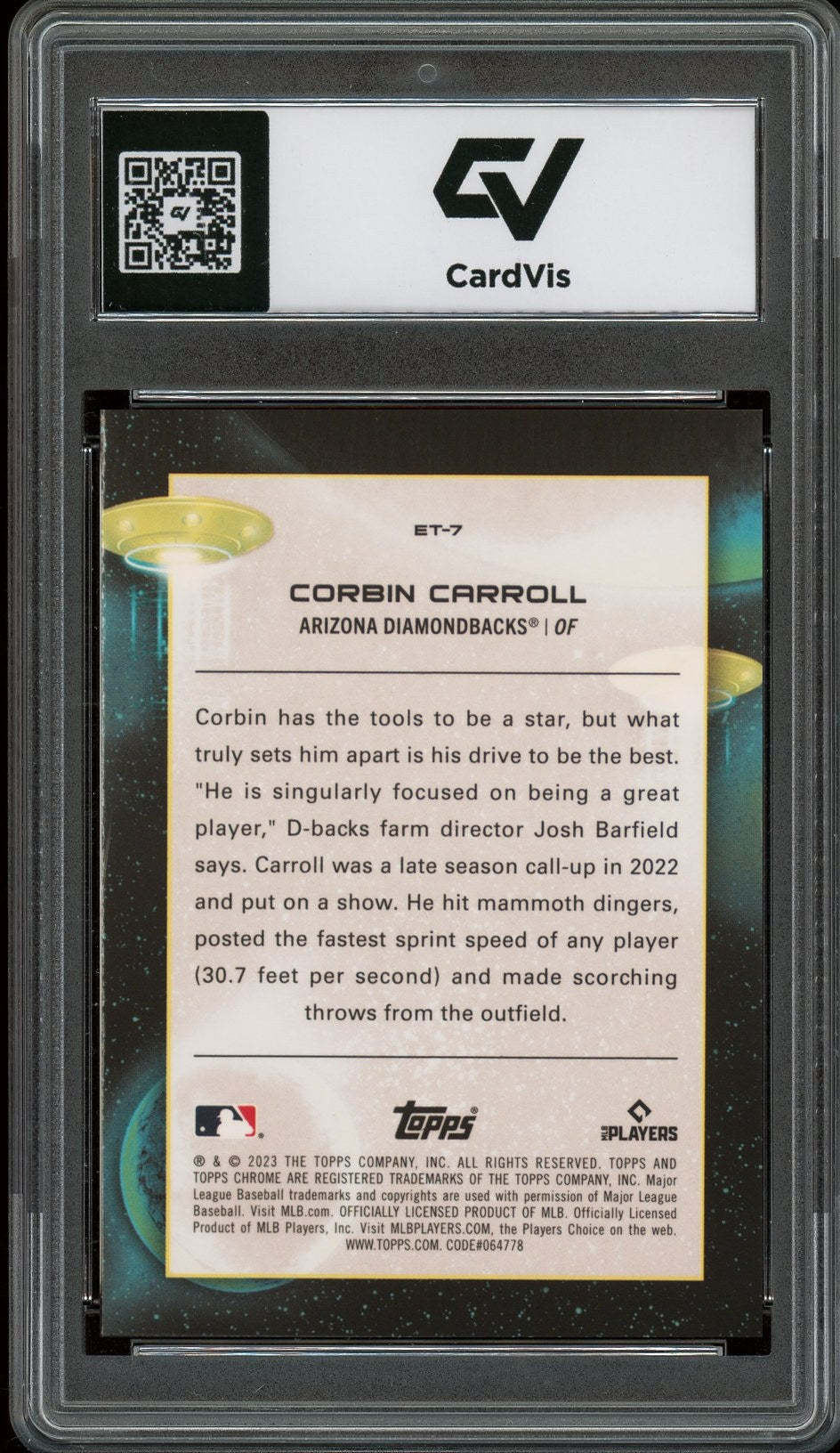 2023 Topps Cosmic Chrome #ET-7 Corbin Carroll Extraterrestrial Talent Rookie Card RC Graded 10 Gem Mint - Back