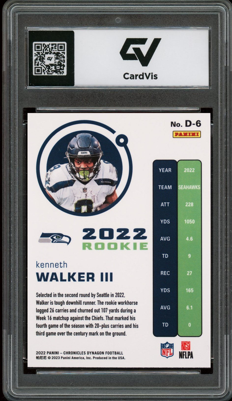 2022 Panini Chronicles #D-6 Kenneth Walker III Dynagon Rookie Card RC Graded 10 Gem Mint - Back
