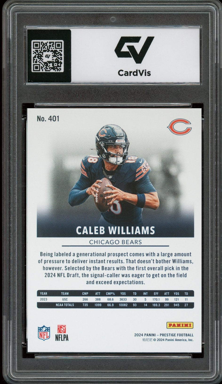 2024 Panini Prestige #401 Caleb Williams Rookie Card RC Graded 10 Gem Mint - Back