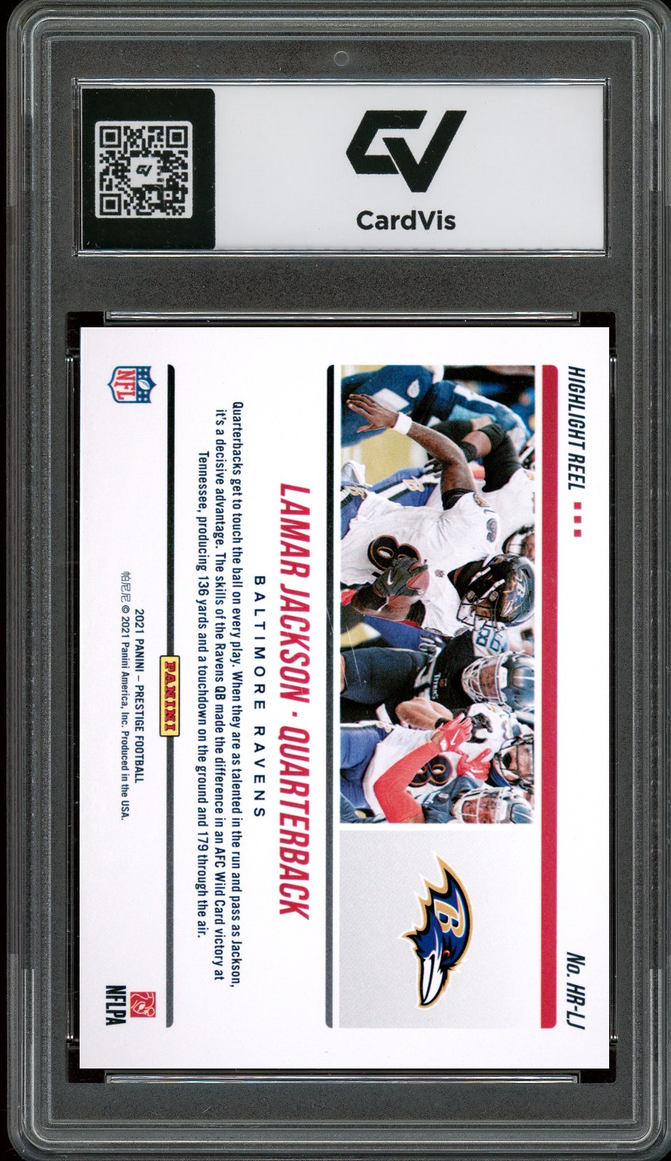 2021 Panini Prestige #HR-LJ Lamar Jackson Highlight Reel Graded 10 Gem Mint - Back