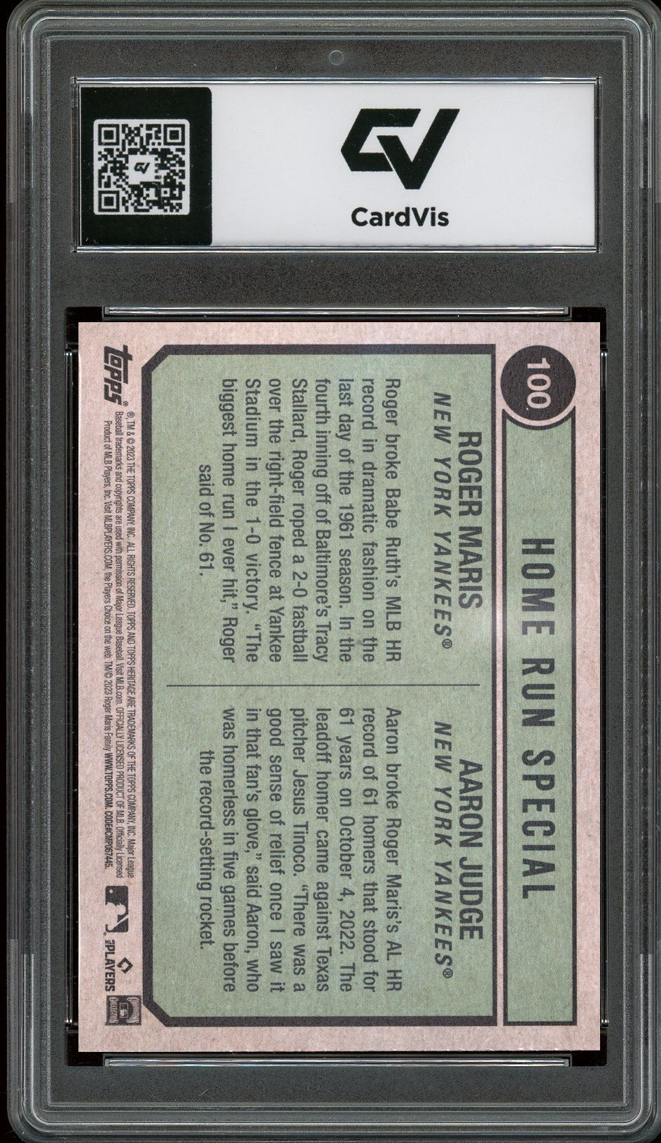 2023 Topps Heritage #100 Roger Maris, Aaron Judge Graded 10 Gem Mint - Back