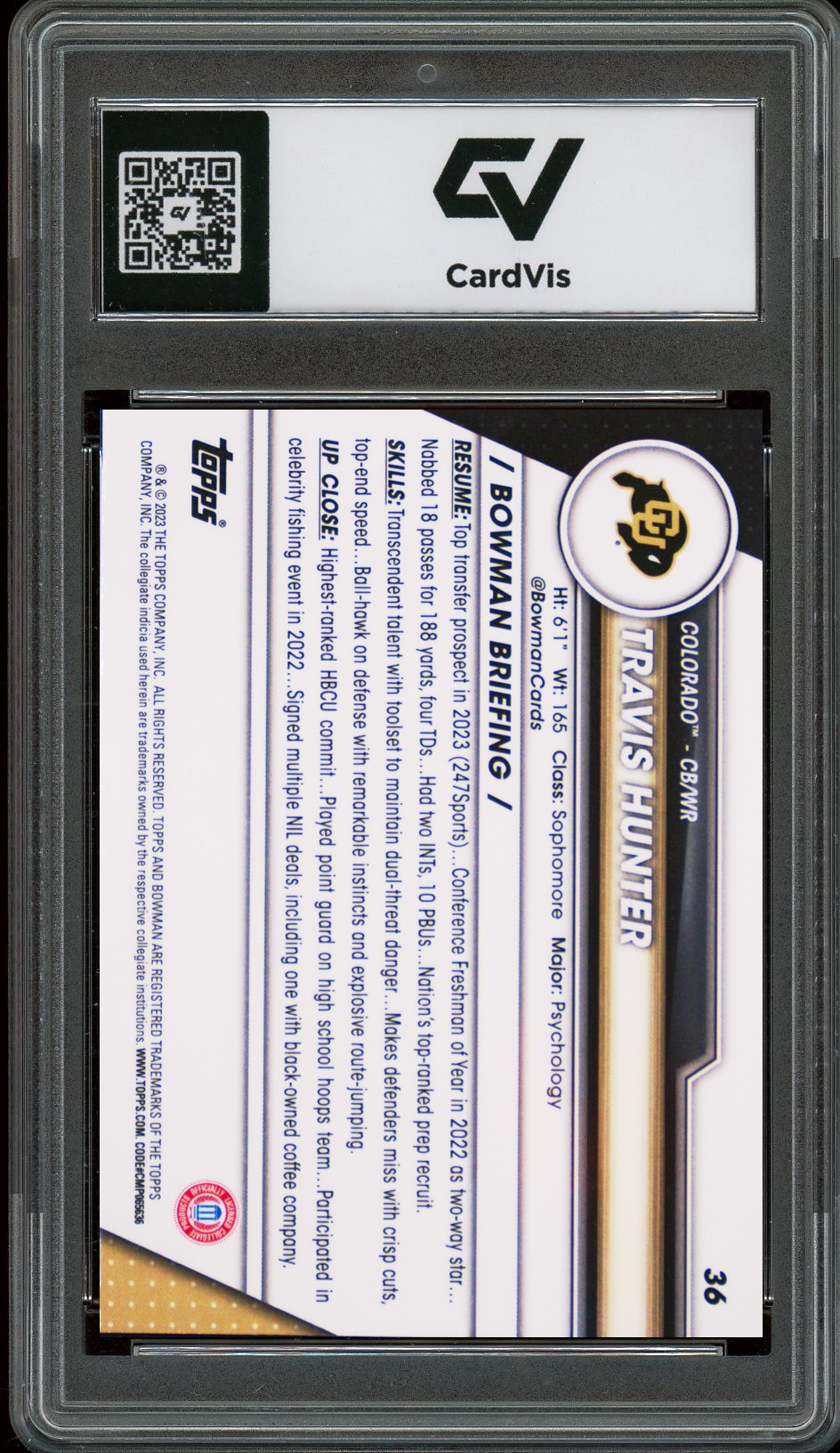 2023 Bowman University Chrome #36 Travis Hunter Rookie Card RC Graded 10 Gem Mint - Back