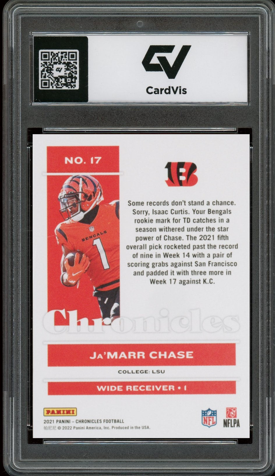 2021 Panini Chronicles #17 Ja'Marr Chase Rookie Card RC Graded 10 Gem Mint - Back
