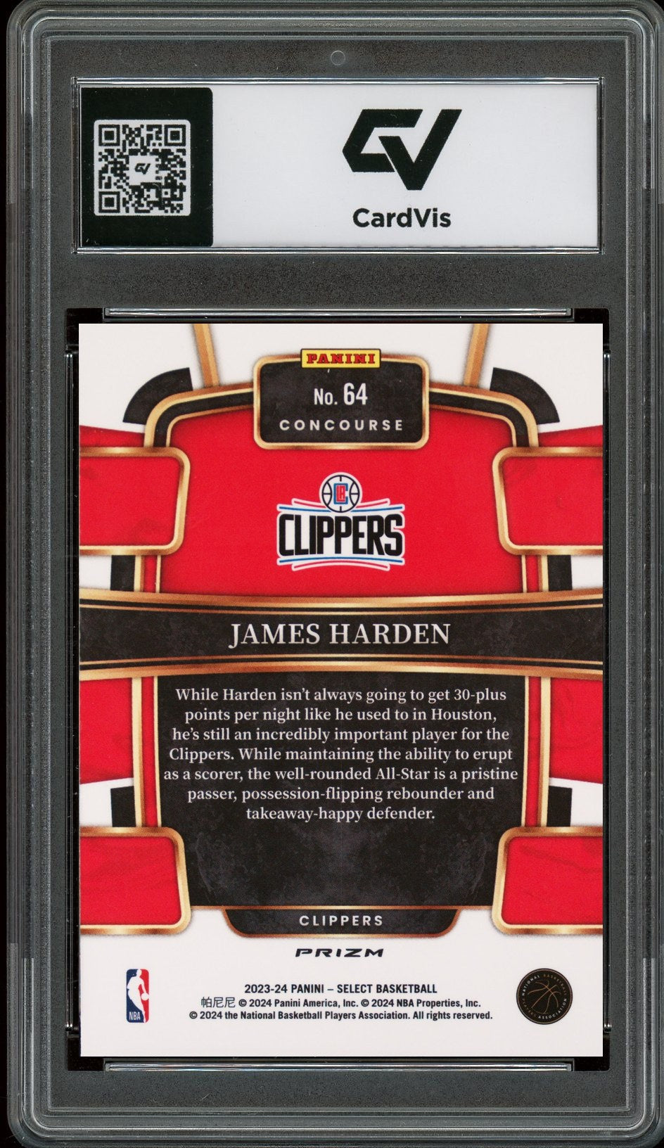 2023 Panini Select #64 James Harden Red Wave Graded 10 Gem Mint - Back
