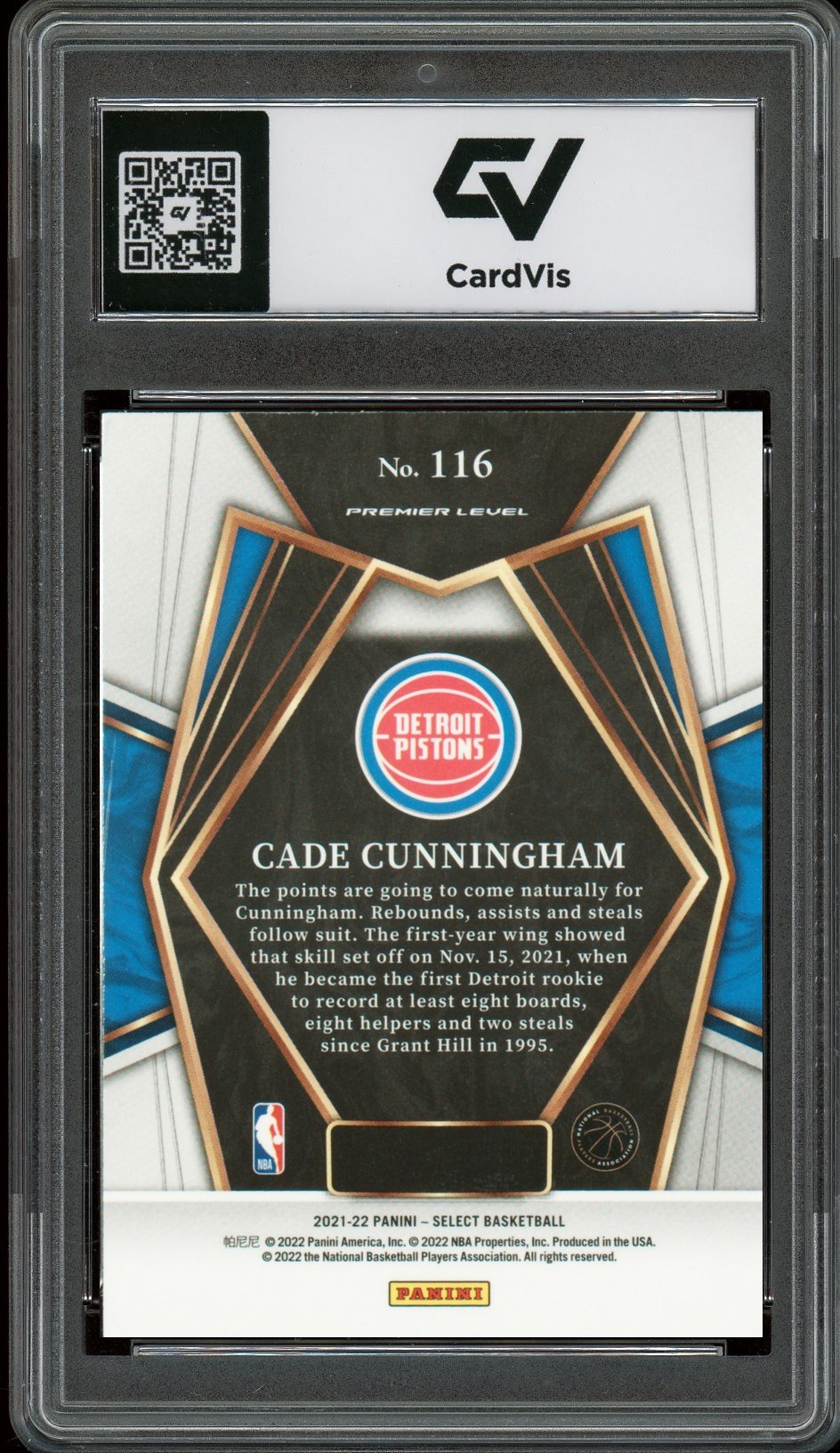 2021 Panini Select #116 Cade Cunningham Rookie Card RC Graded 10 Gem Mint - Back