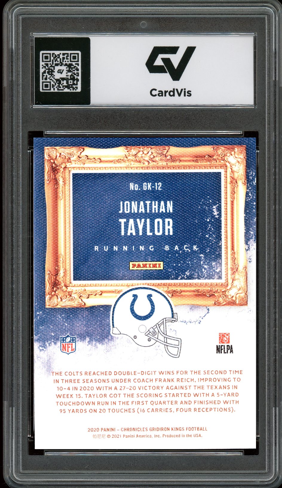 2020 Panini Chronicles #GK-12 Jonathan Taylor Gridiron Kings Rookie Card RC Graded 10 Gem Mint - Back