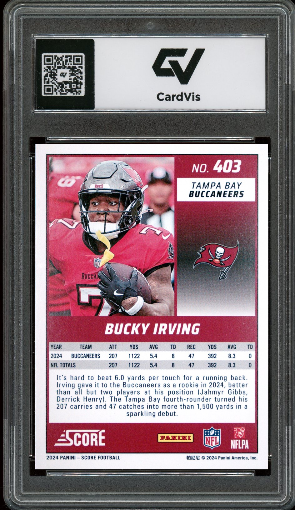 2024 Panini Score #403 Bucky Irving Rookie Card RC Graded 10 Gem Mint - Back