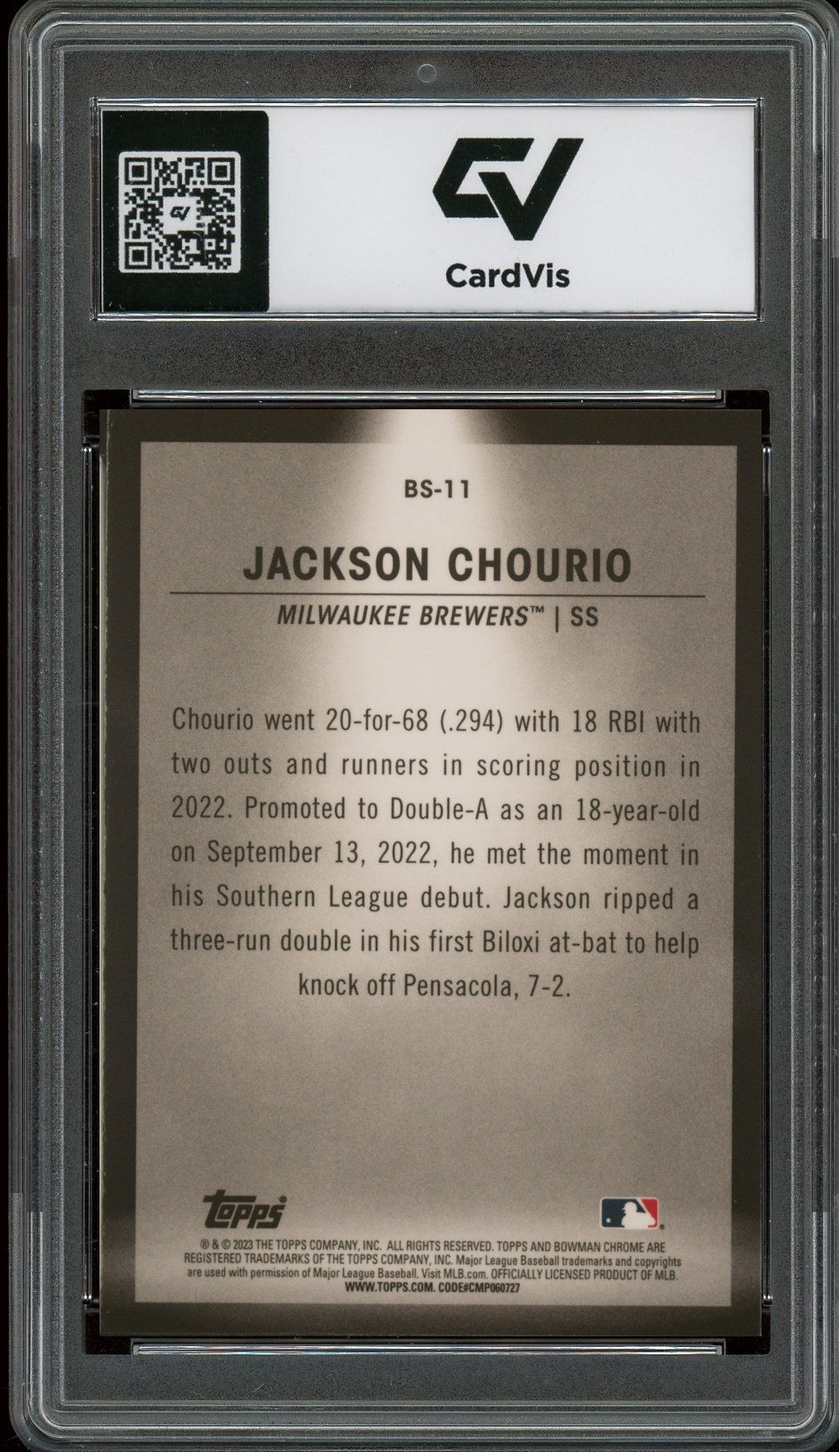 2023 Bowman Chrome #BS-11 Jackson Chourio Spotlights Graded 10 Gem Mint - Back