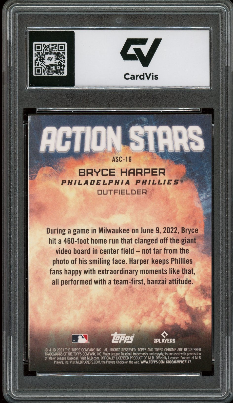 2023 Topps Chrome Update #ASC-16 Bryce Harper Action Stars Graded 10 Gem Mint - Back