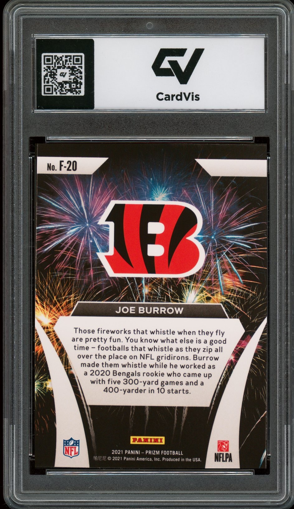 2021 Panini Prizm #f20 Joe Burrow Fireworks Graded 10 Gem Mint - Back