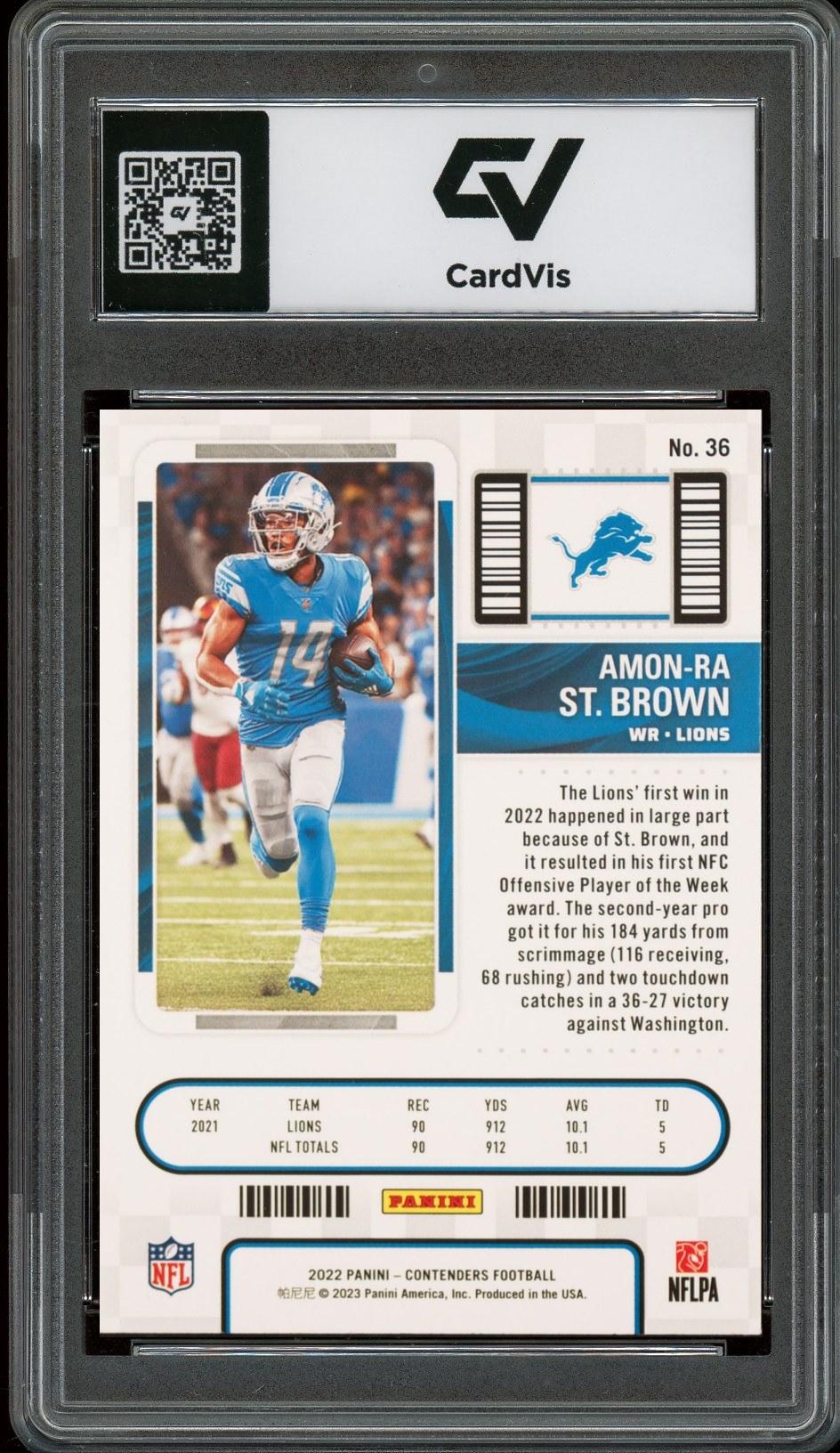 2022 Panini Contenders #36 Amon-Ra St. Brown Graded 10 Gem Mint - Back