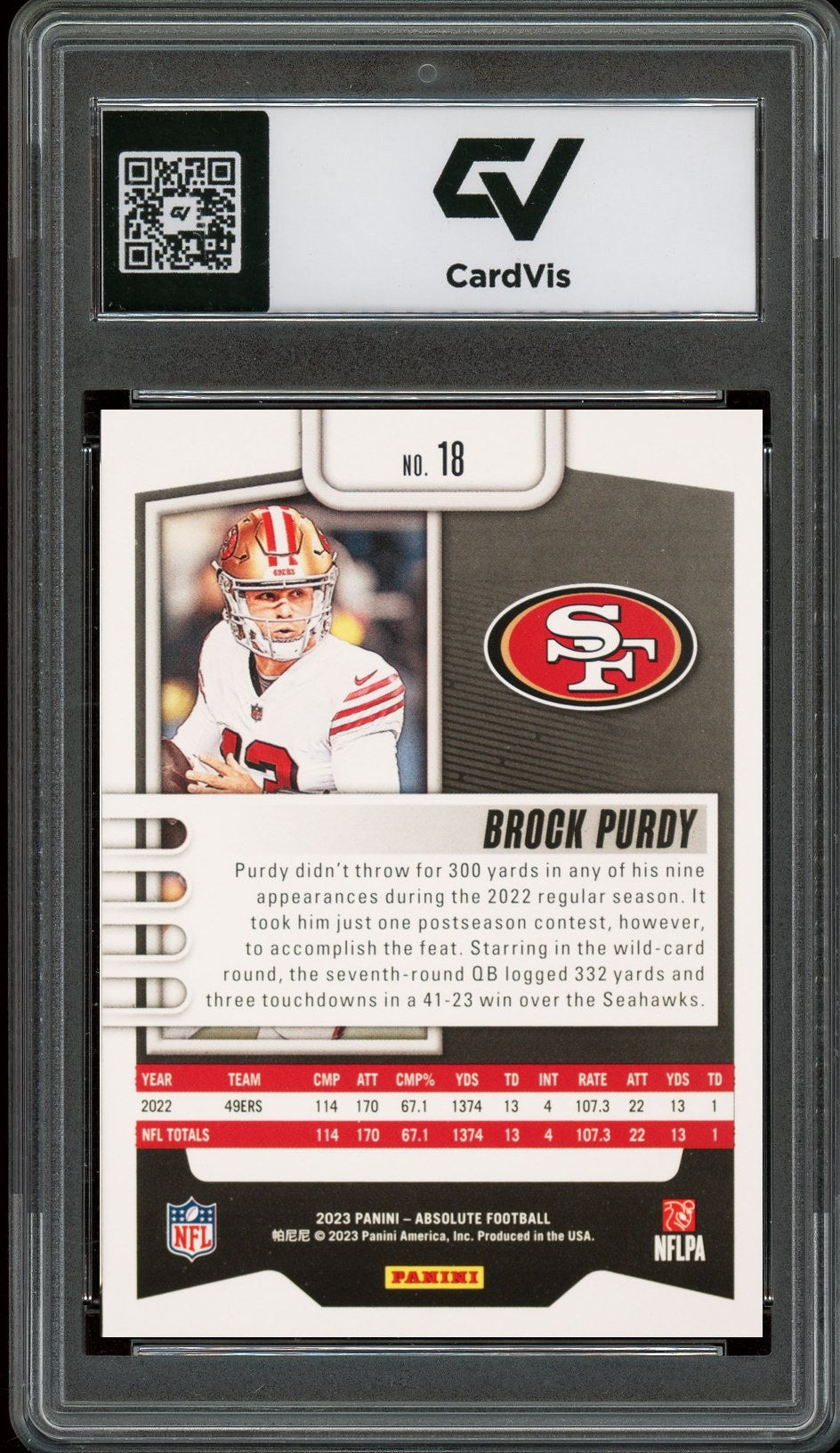 2023 Panini Absolute #18 Brock Purdy Graded 10 Gem Mint - Back
