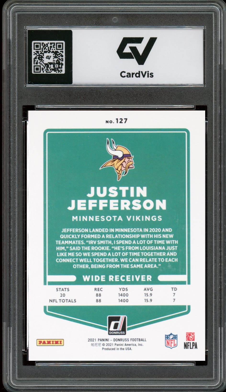 2021 Panini Donruss #127 Justin Jefferson Variation Graded 10 Gem Mint - Back