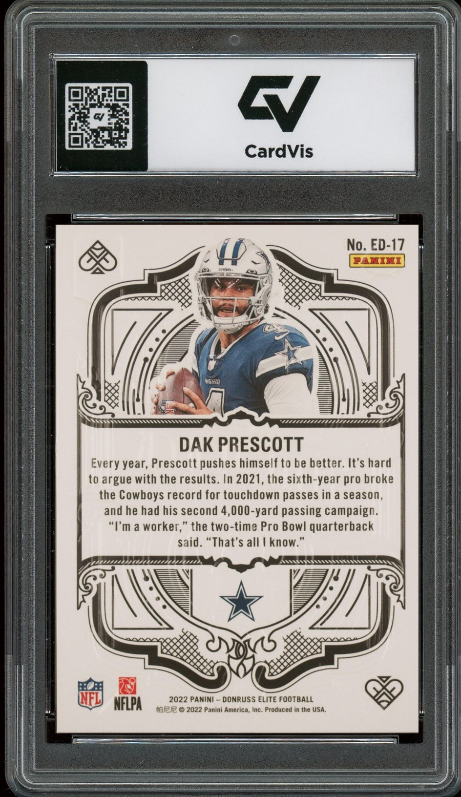 2022 Panini Donruss Elite #ED-17 Dak Prescott Elite Deck Graded 10 Gem Mint - Back