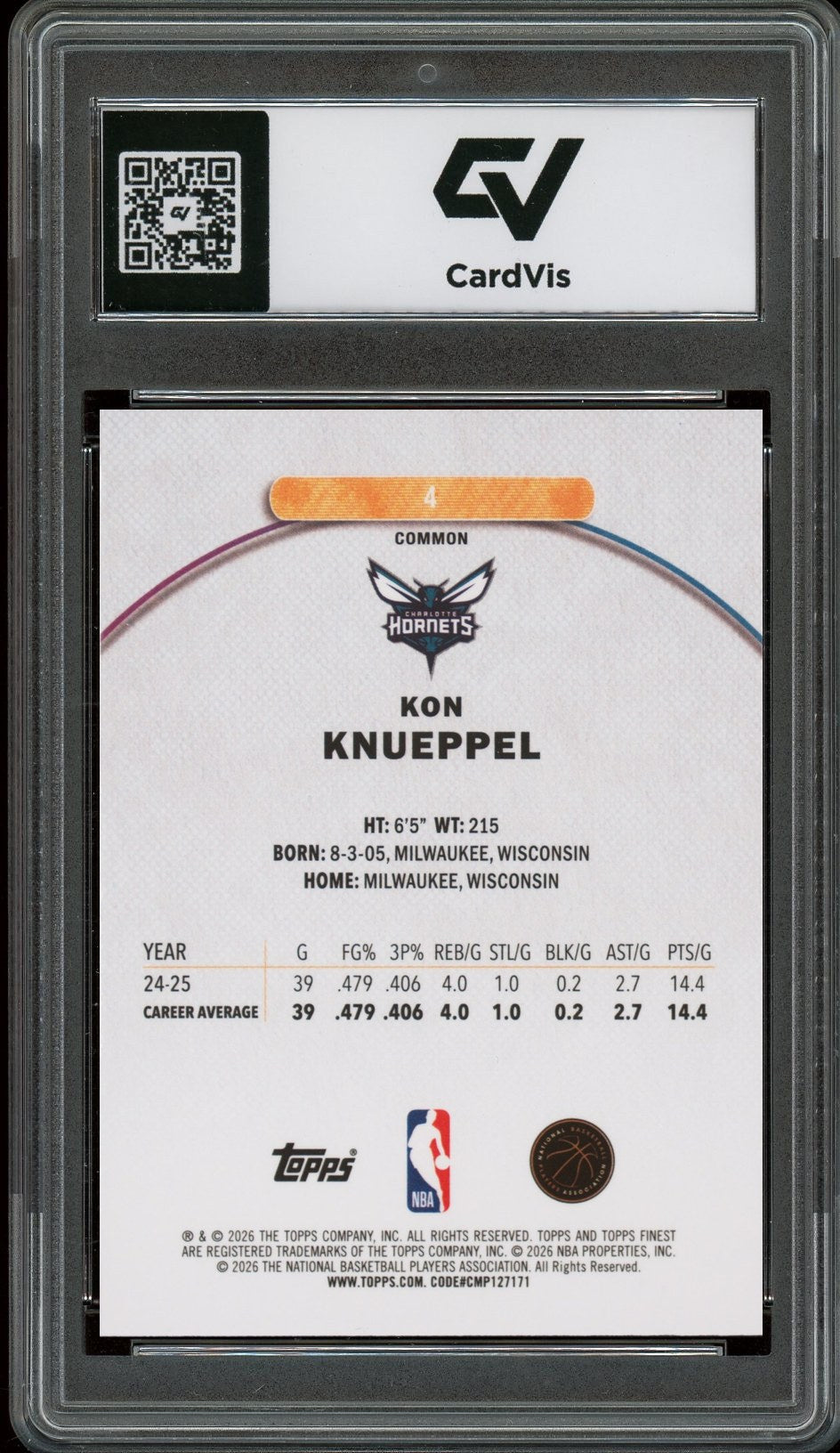 2025 Topps Finest #4 Kon Knueppel Rookie Card RC Graded 10 Gem Mint - Back