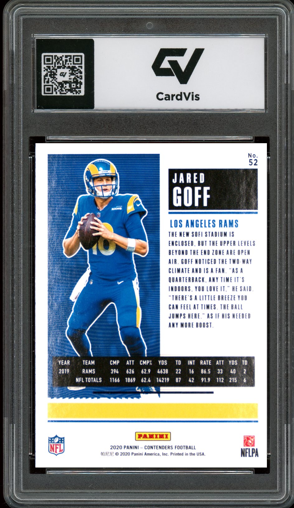 2020 Panini Contenders #52 Jared Goff Graded 10 Gem Mint - Back