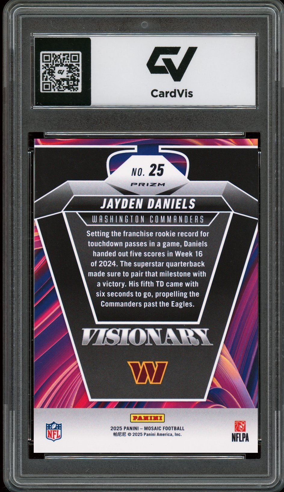 2025 Panini Mosaic #25 Jayden Daniels Visionary Graded 10 Gem Mint - Back