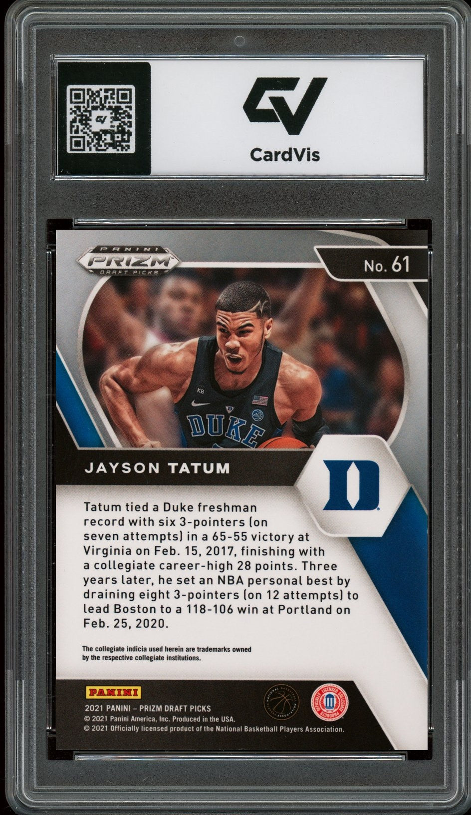 2021 Panini Prizm Draft Picks #61 Jayson Tatum Graded 10 Gem Mint - Back