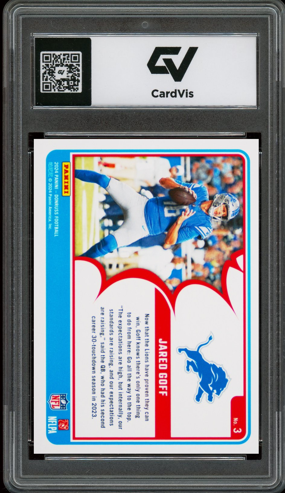 2024 Panini Donruss #3 Jared Goff Action All-Pros Graded 10 Gem Mint - Back