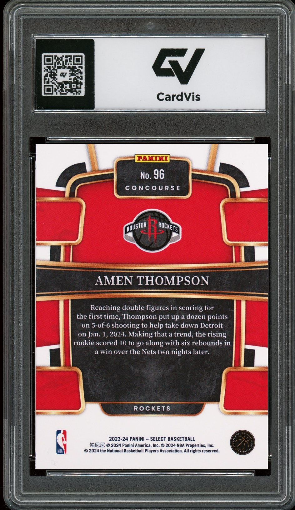 2023 Panini Select #96 Amen Thompson Rookie Card RC Graded 10 Gem Mint - Back