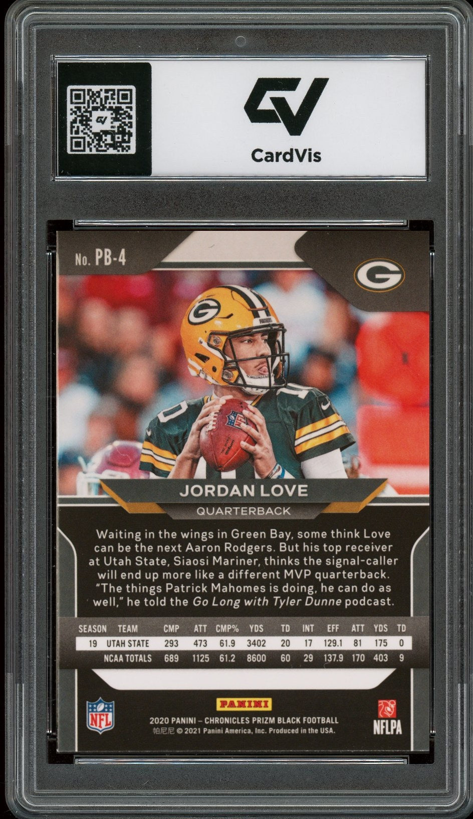 2020 Panini Chronicles #PB-4 Jordan Love Prizm Black Rookie Card RC Graded 10 Gem Mint - Back