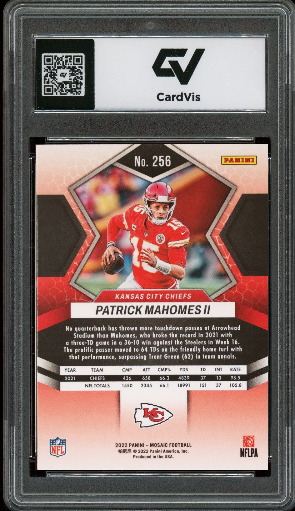2022 Panini Mosaic #256 Patrick Mahomes II Graded 10 Gem Mint - Back