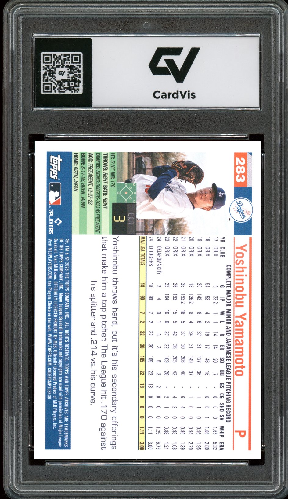 2025 Topps Archives #283 Yoshinobu Yamamoto Graded 10 Gem Mint - Back