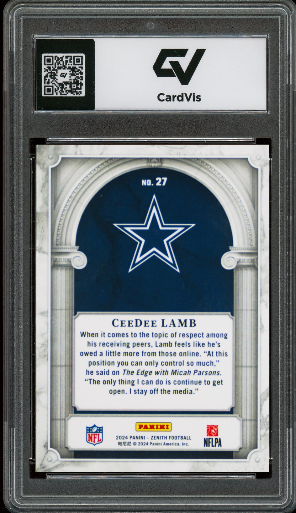 2024 Panini Zenith #27 CeeDee Lamb Z Marquee Graded 10 Gem Mint - Back