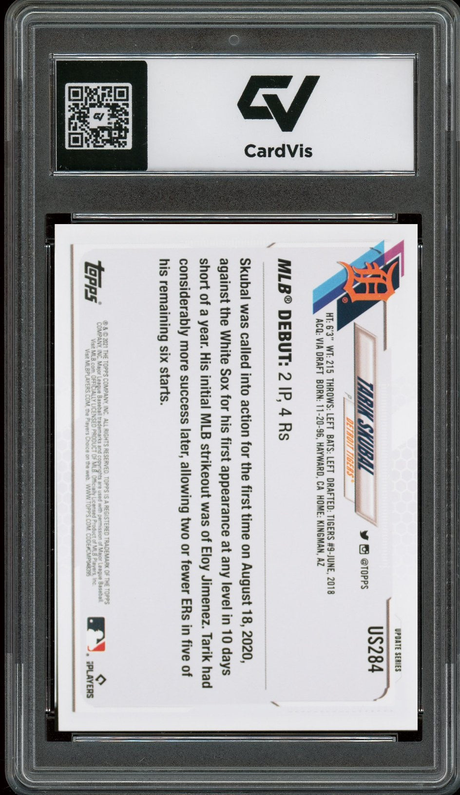 2021 Topps Update #US284 Tarik Skubal Graded 10 Gem Mint - Back