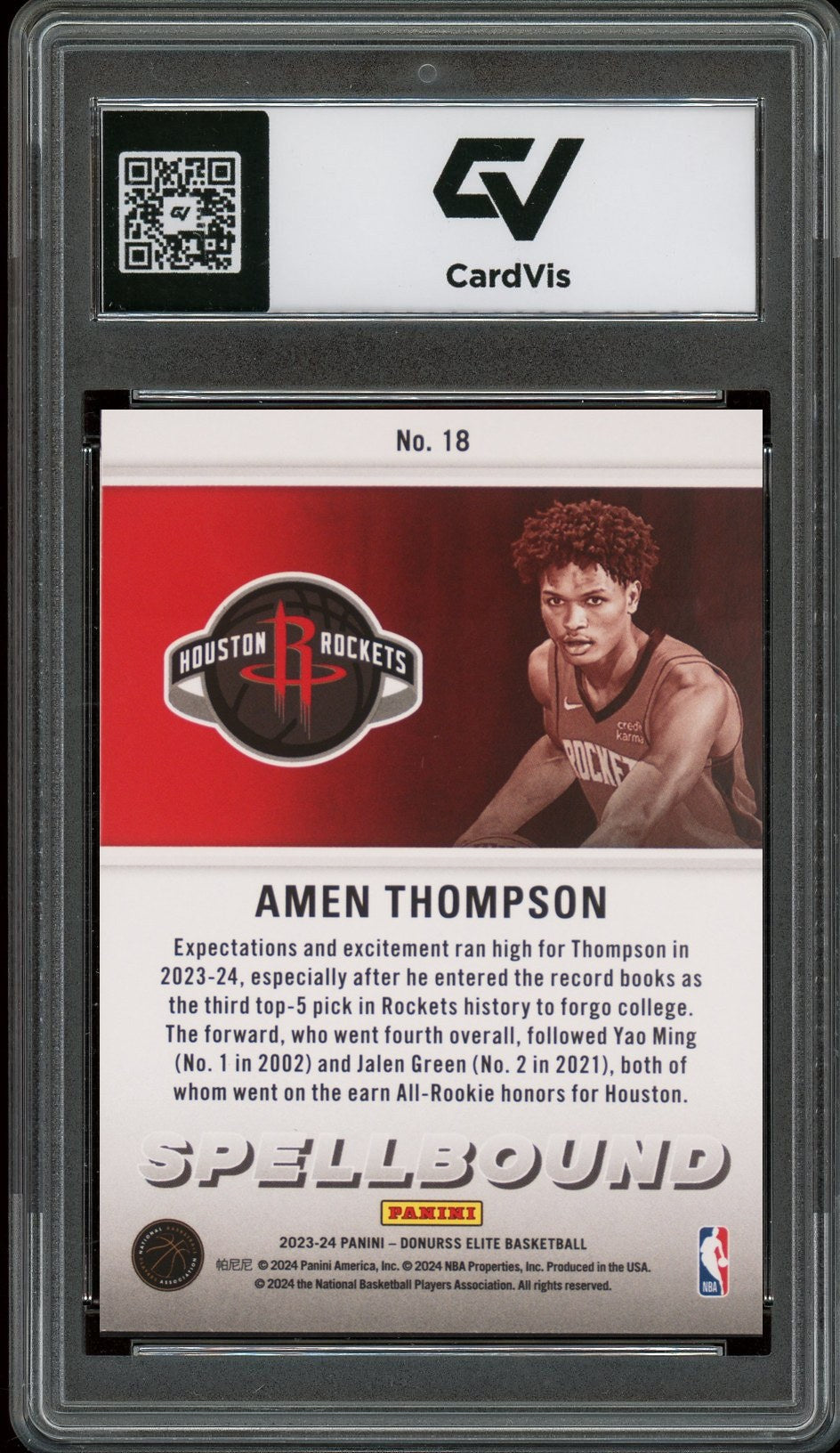 2023 Panini Donruss Elite #18 Amen Thompson Spellbound Rookie Card RC Graded 10 Gem Mint - Back