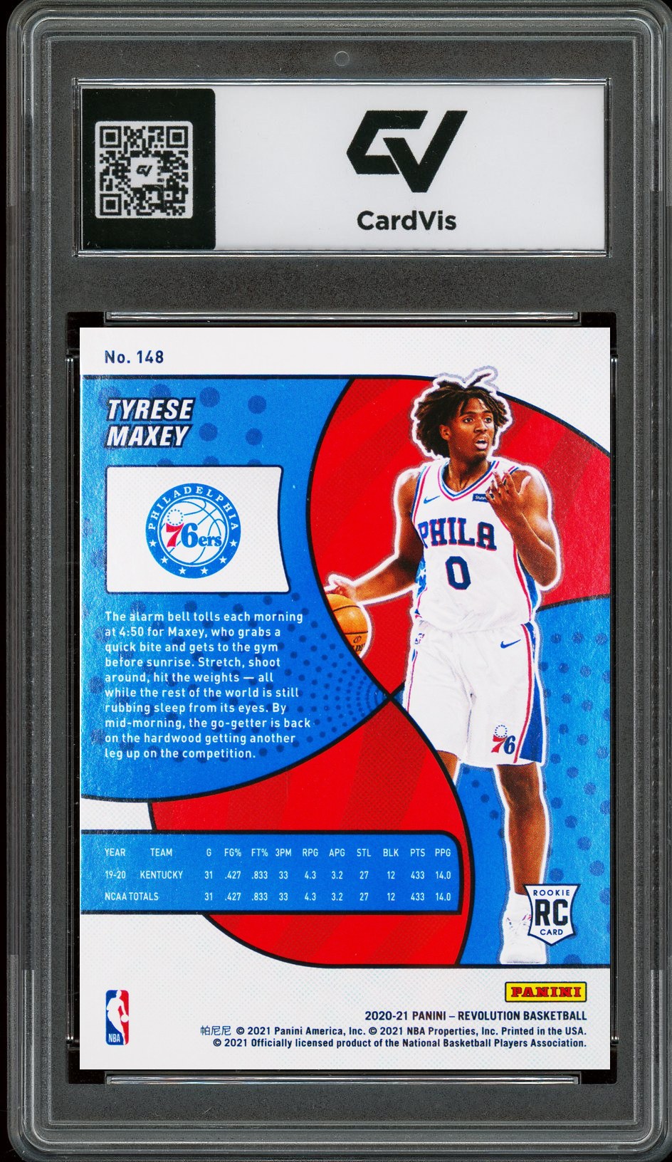 2020 Panini Revolution #148 Tyrese Maxey Rookie Card RC Graded 10 Gem Mint - Back