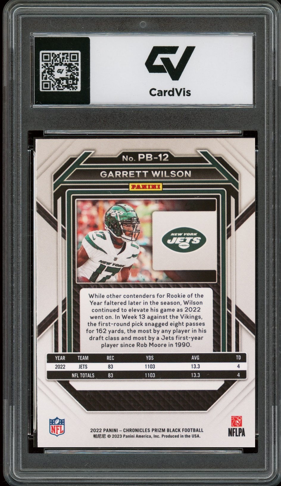 2022 Panini Chronicles #PB-12 Garrett Wilson Prizm Black Rookie Card RC Graded 10 Gem Mint - Back