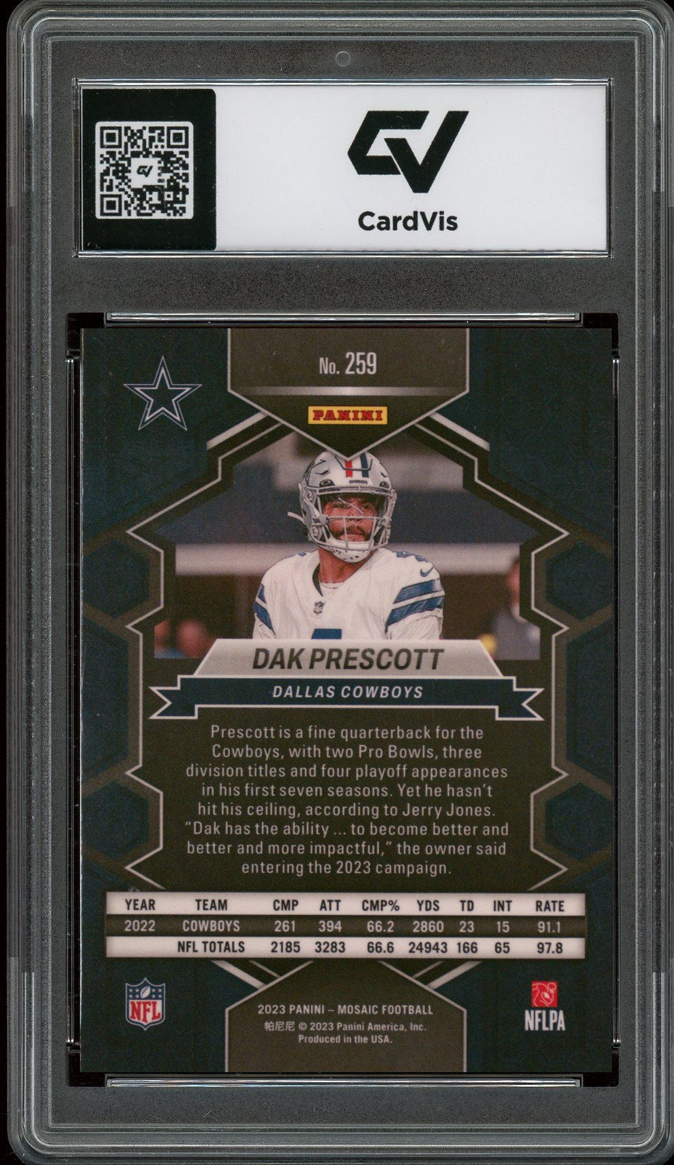 2023 Panini Mosaic #259 Dak Prescott Graded 10 Gem Mint - Back