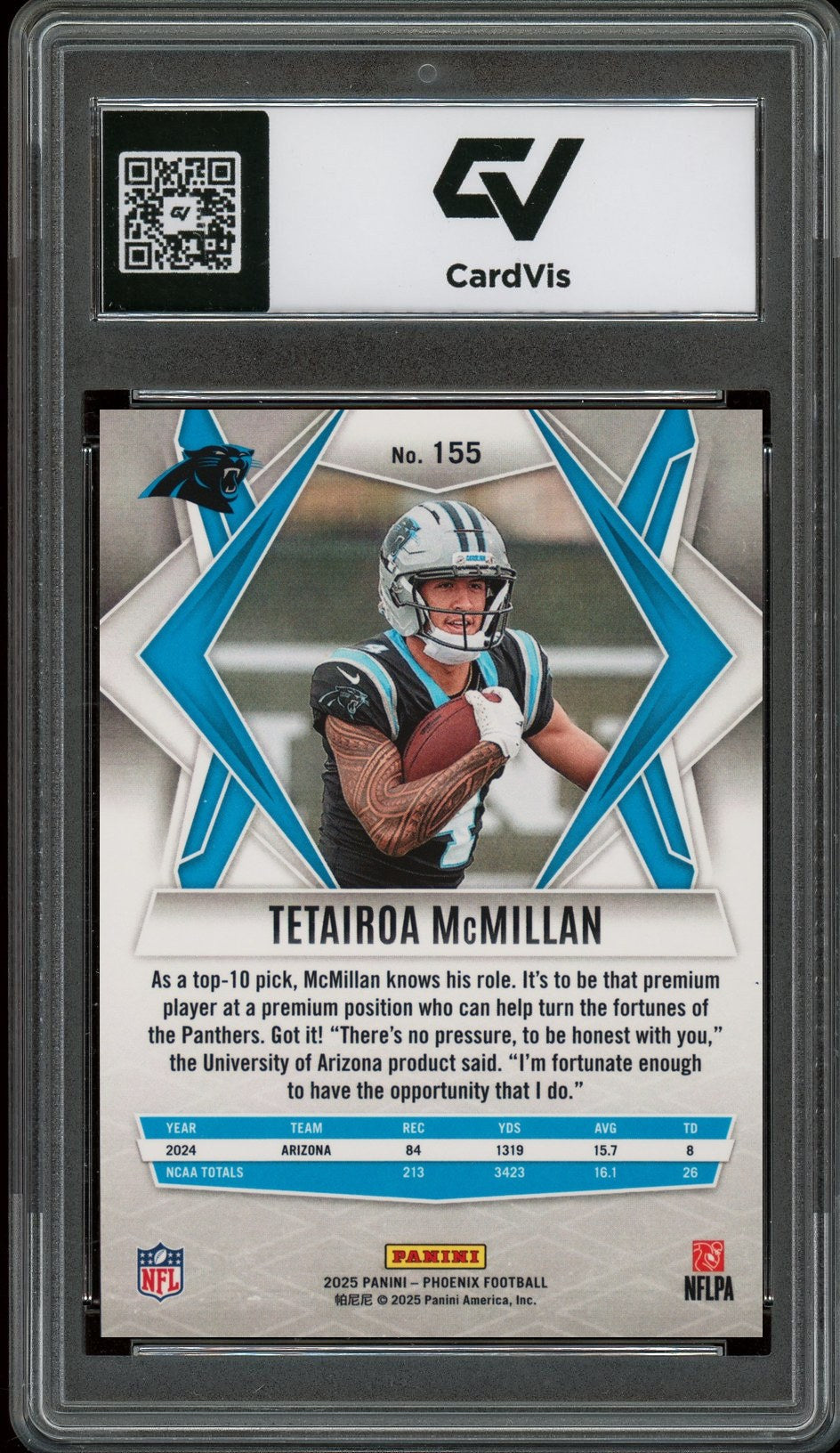 2025 Panini Phoenix #155 Tetairoa McMillan Graded 10 Gem Mint - Back