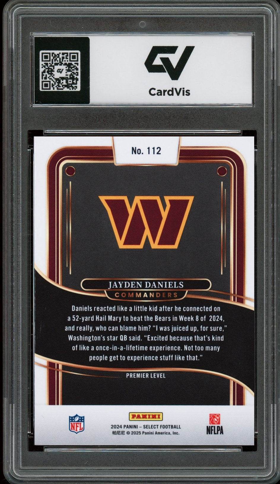 2024 Panini Select #112 Jayden Daniels Rookie Card RC Graded 10 Gem Mint - Back