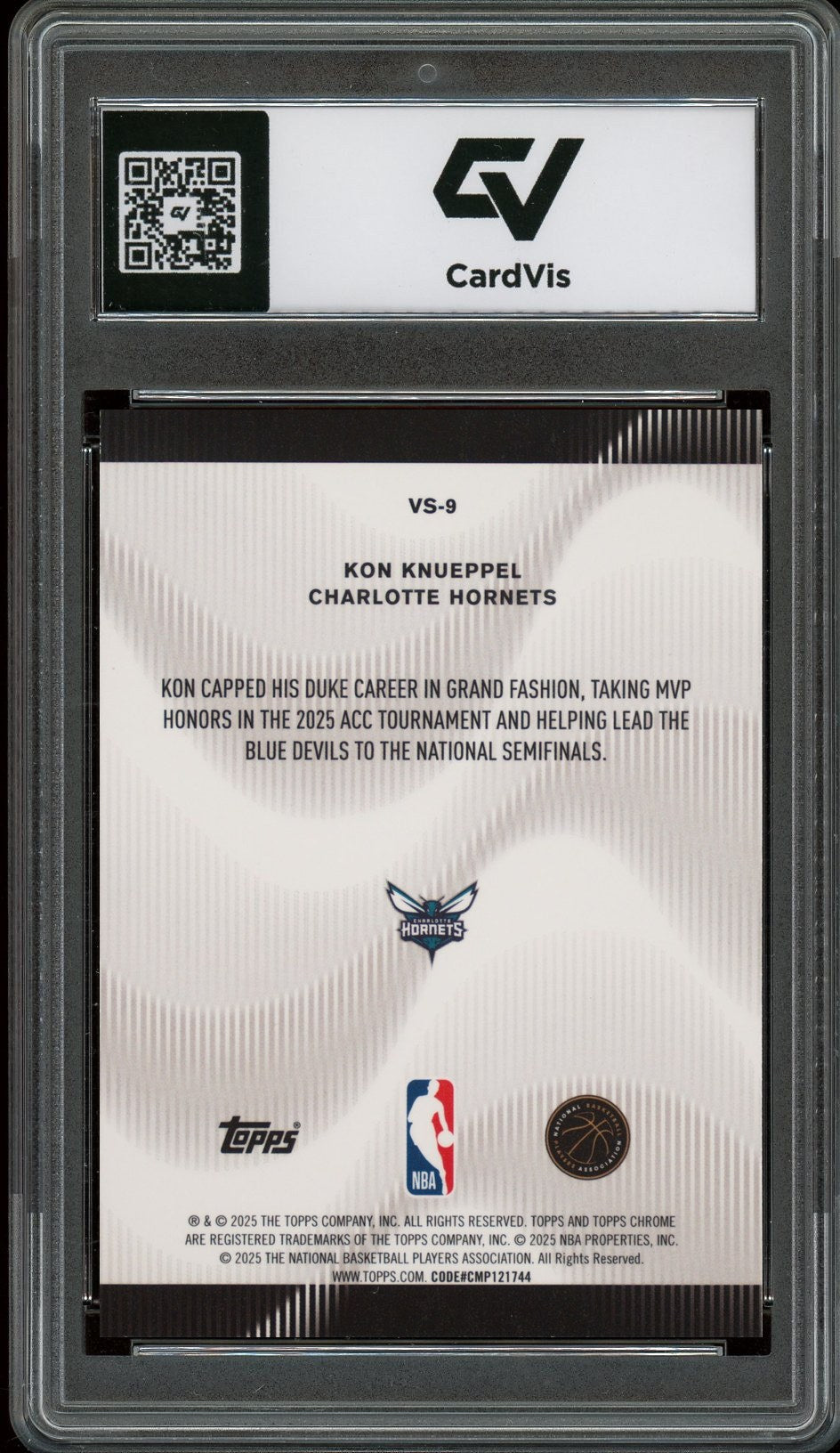 2025 Topps Chrome #VS-9 Kon Knueppel Voices Rookie Card RC Graded 10 Gem Mint - Back