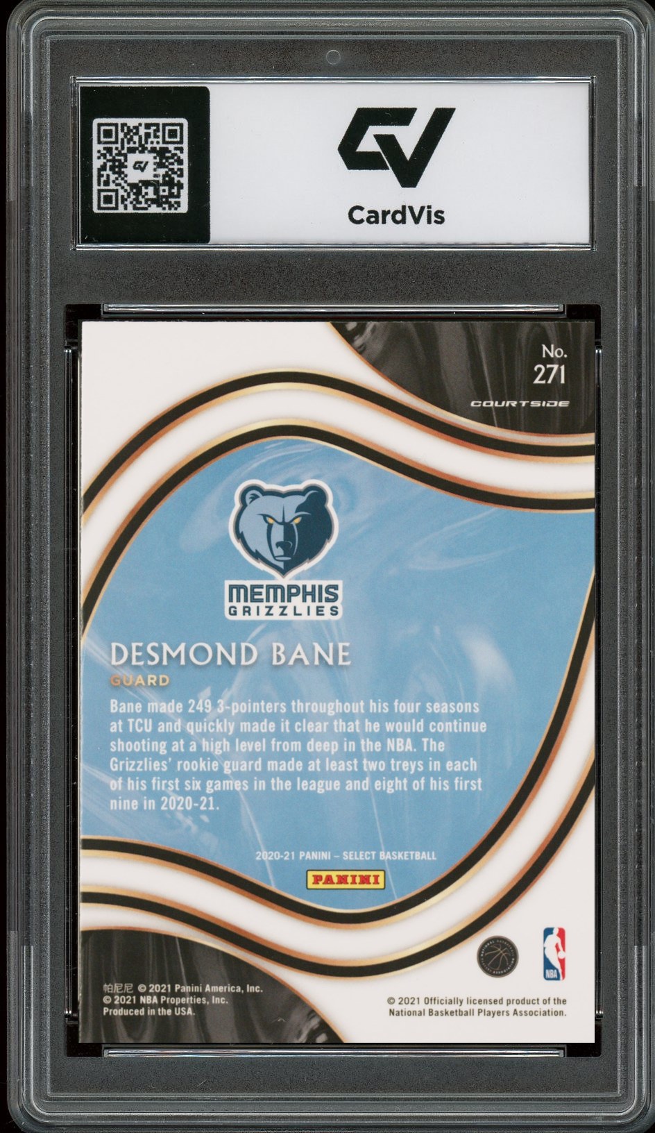 2020 Panini Select #271 Desmond Bane Rookie Card RC Graded 10 Gem Mint - Back