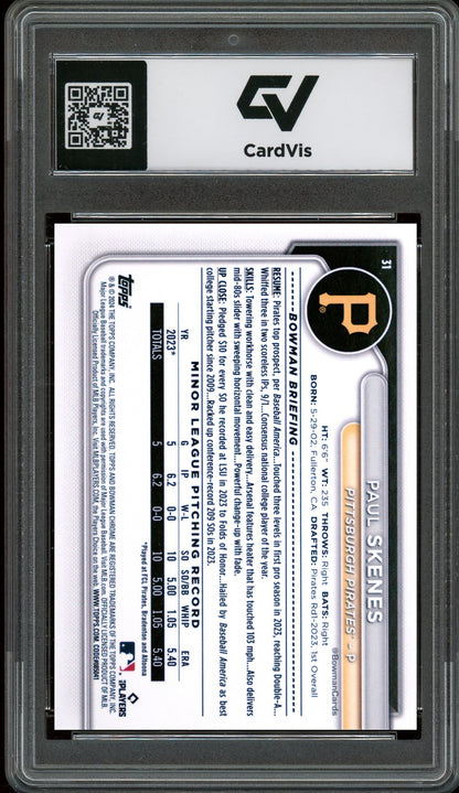2024 Bowman Chrome #31 Paul Skenes Rookie Card RC Graded 10 Gem Mint - Back