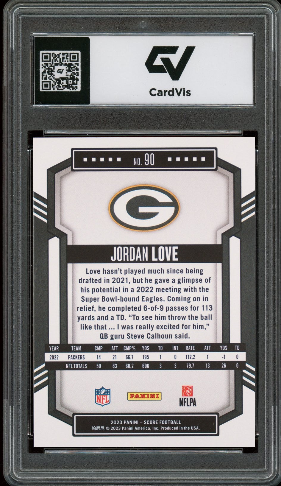 2023 Panini Score #90 Jordan Love Graded 10 Gem Mint - Back