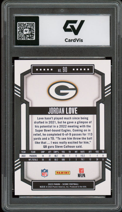2023 Panini Score #90 Jordan Love Graded 10 Gem Mint - Back