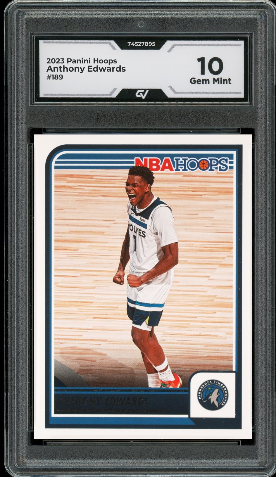 2023 Panini Hoops #189 Anthony Edwards Graded 10 Gem Mint - Front